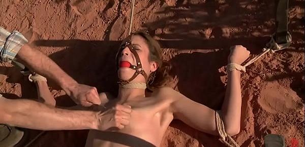  Babe whipped and caned in a desert